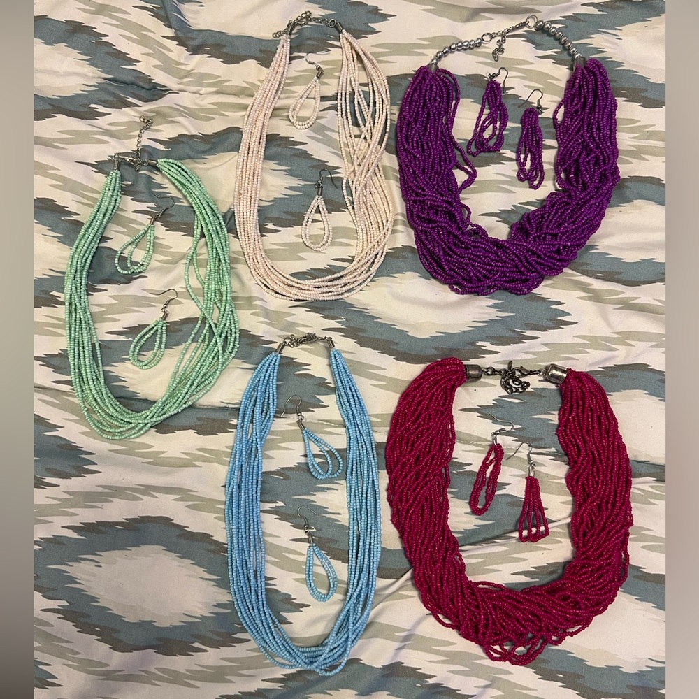 Multicolor Beaded Necklace with earrings Set